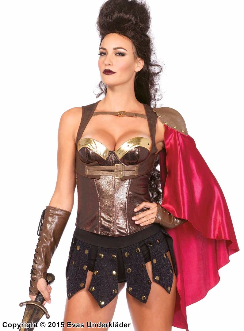 Female gladiator, costume body harness, satin, cape, one-shoulder